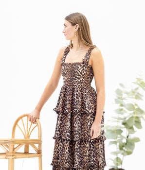 Ganni Pleated Leopard Dress