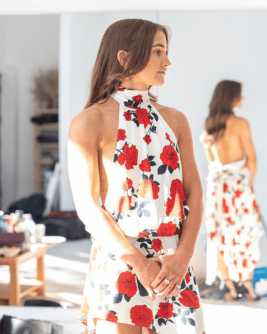 Amos Dress in Red Roses - Drobey